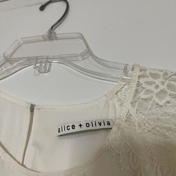 ALICE + OLIVIA IVORY LACE DETAIL LONG SLEEVE SILK BLOUSE TOP SIZE SMALL - Picture 2 of 6